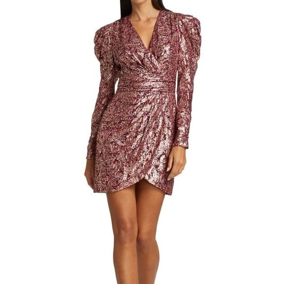 NEW Jonathan Simkhai Silk Metallic Bubble Sleeve Dress Sienna Bubble Gum Size 8 - Picture 1 of 6
